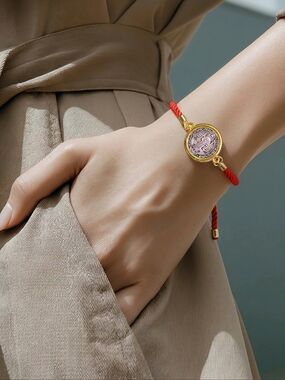 St. Benedict Red Cord Bracelet Adjustable 18K Gold Plated Medal Protection Faith